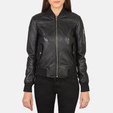 Ava MA-1 Black Leather Bomber Jacket